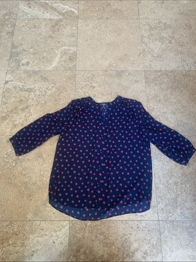 NYDJ Navy Blouse with Red Heart Print